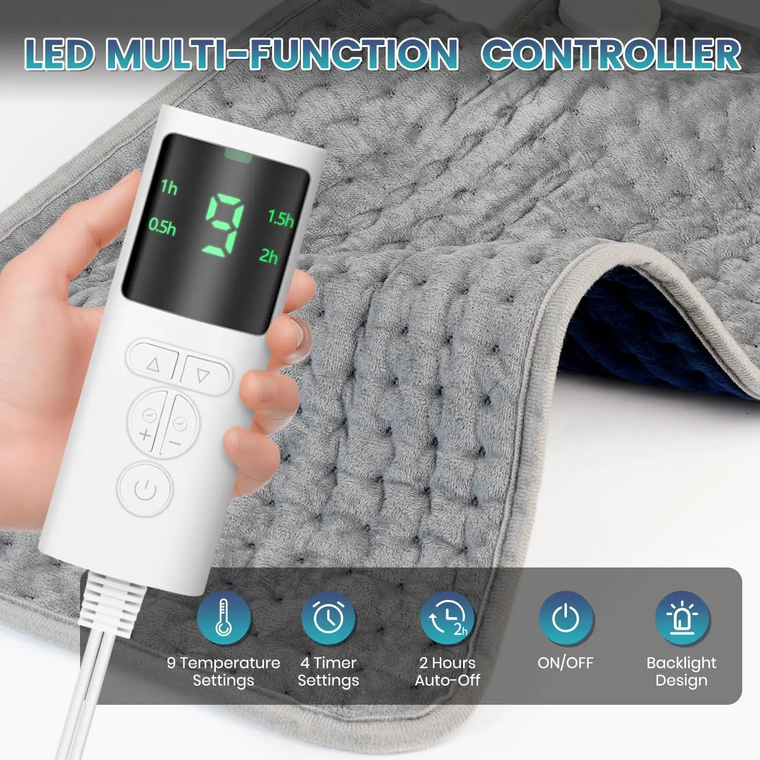 TOUSEN Ultra-Soft Microplush Machine Washable Portable Back Pain Menstrual Electric Heat Pad auto shut off heated  warm pad