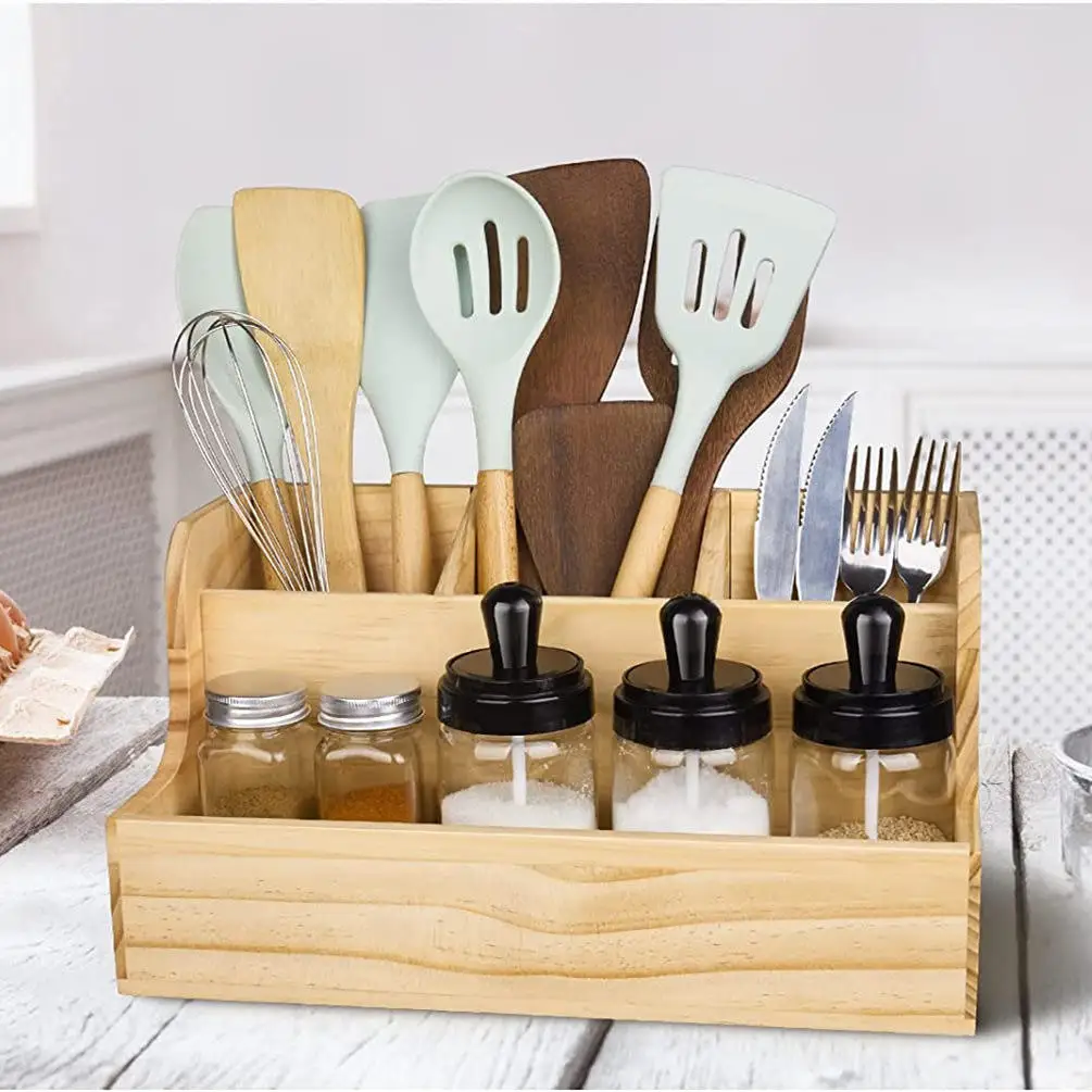 Bamboo storage box with drawer, layering arrangement of bedroom sundries storage rack Kitchen wooden spice rack,utensils shelf