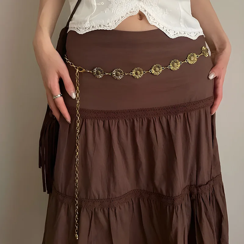 2024 Vintage Metal Sunflower Waist Chain Women New Summer All-Match Dress Design Decorative All-Match Dress Metal Belts