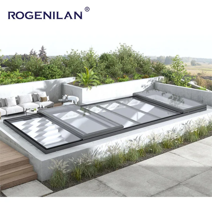 ROGENILAN Remote Controlled Automatic Electric Motorized Retractable Sliding Glass Skylight System Roof Canopy Windows Skylights