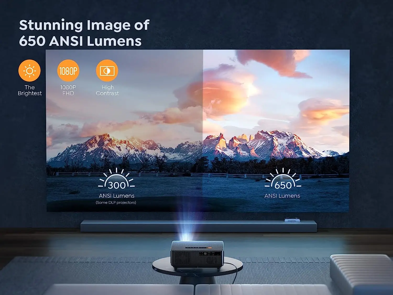 YABER K1  Home Theater Projector 650 ANSI Ultra Bright with  1080P Resolution 4k Support Movie Projector with WIFI and Bluetooth