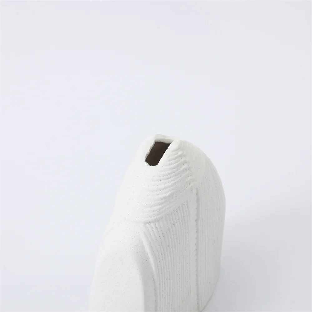 Nordic Modern Creative Matte Pastel Ceramic Wicker Style Lines Bottle Bud Vase Cream for Home Decor