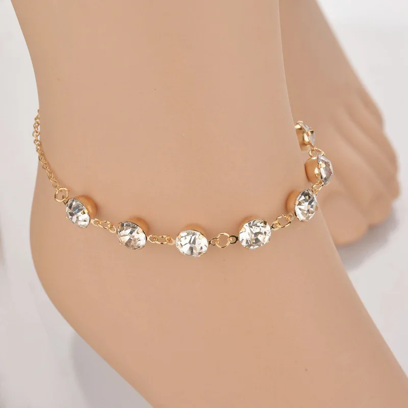 Summer Simple Beach Cuban Link Anklet Foot Chain Shiny White Crystal Anklet Bracelets for Women