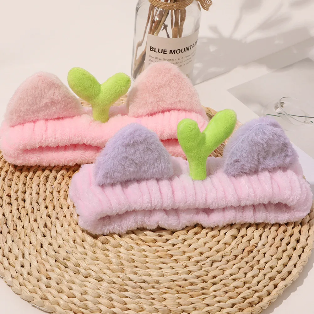 Elasticity Coral Fleece Bow Headbands Girls Cute animals Hair Band Headwear Women Face washing makeup Hair Accessories