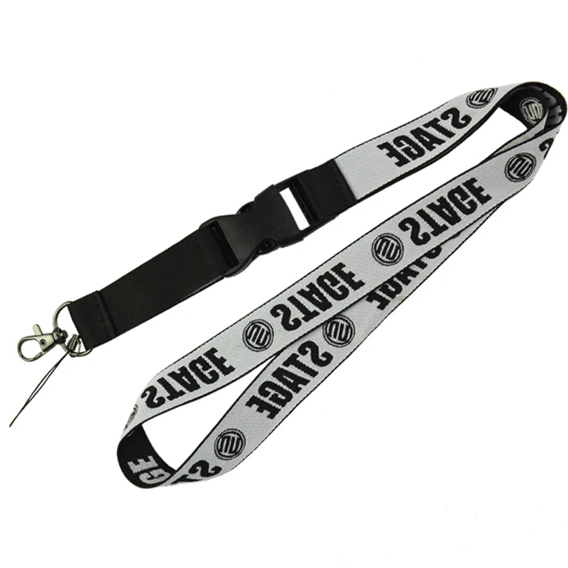 Black Color Lanyard Breakaway Custom Silkscreen Printing Logo Polyester Airbus Lanyards for Mobile Phone