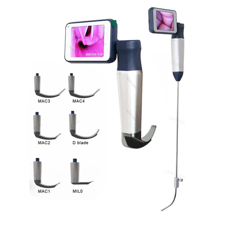 Portable Flexible Video Laryngoscope with Reusable Blades (MIL0/MIL1/MAC1/2/3/4 D-blade ) for Anesthesia Intubation Laryngoscope