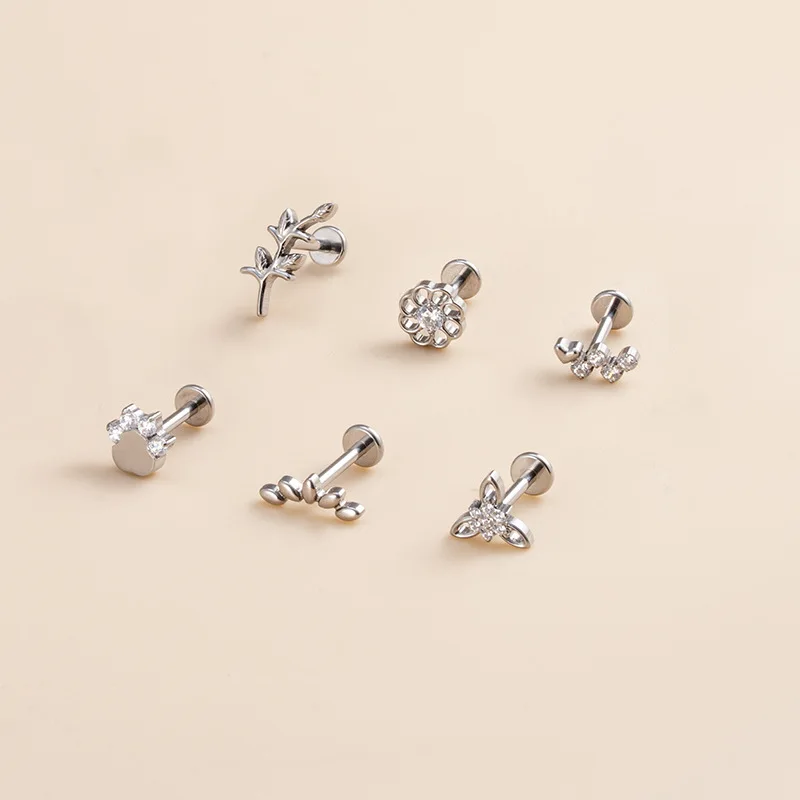 ASTM F136 Titanium Micro Insert Cubic Zirconia Triple Forward G23 Titanium Helix Ear Cartilage Tragus Studs Earring Lip Piercing
