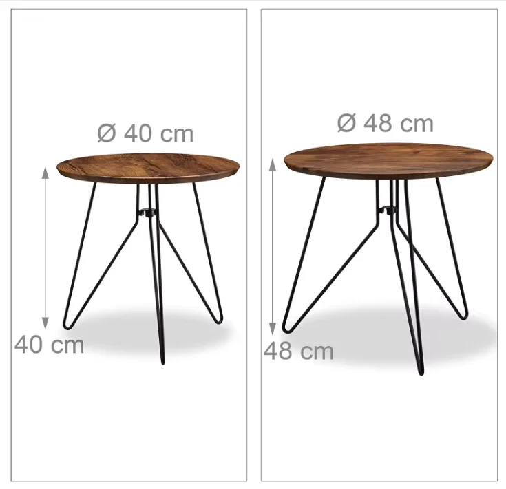 Modern Design Wooden Coffee Table Living Room Metal Legs Round Side Table Set of 2 Tables