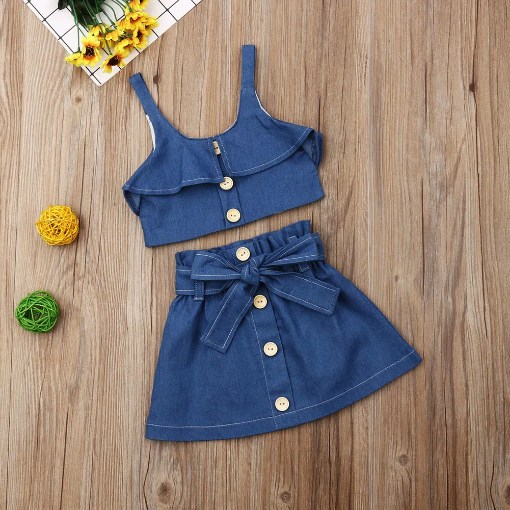 2020 new blue girl suspender skirt summer dress new European and American children denim suit skirt