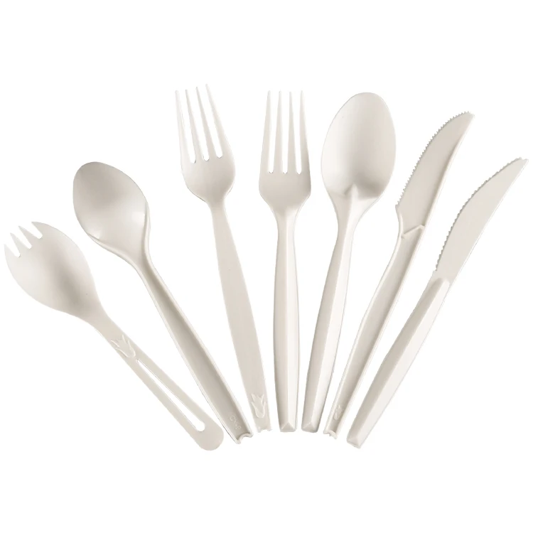 Heat Resistant Biodegradable Bulk PLA  Fork Knife Spoon disposable Cutlery Set