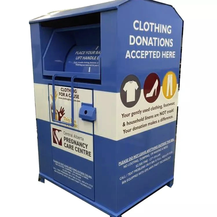 Customized Clothing Donation Bins Galvanized Steel Clothing Containers Charity Collection Donation Drop Box