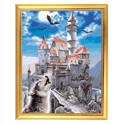 Wholesale Animal Paintings Wolf Castle Adult Hand Painted  Acrylic Paints Diy Oil Painting By Numbers