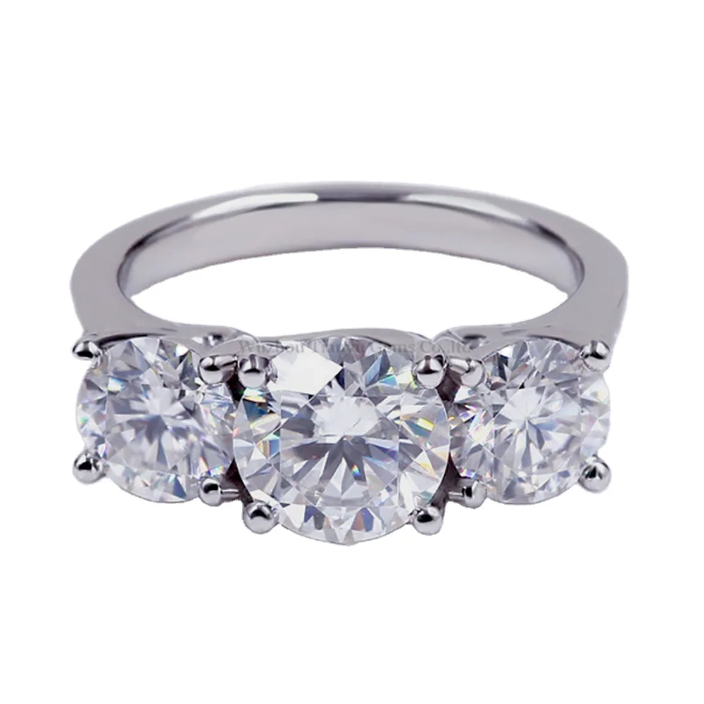 
925 silver gold plated wedding jewelry vvs brilliant cut three starsgem 0.8+2+0.8 ct moissanite silver ring with certificate 