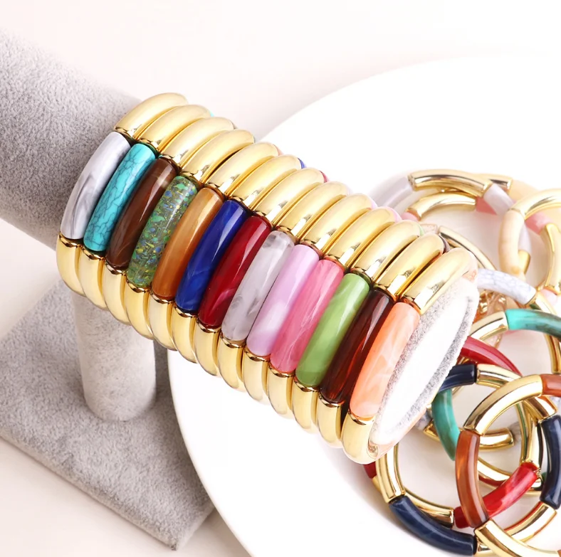 newest fashion women bracelet bincolor acrylic tube bracelet neon resin bamboo bead Bracelet for girls