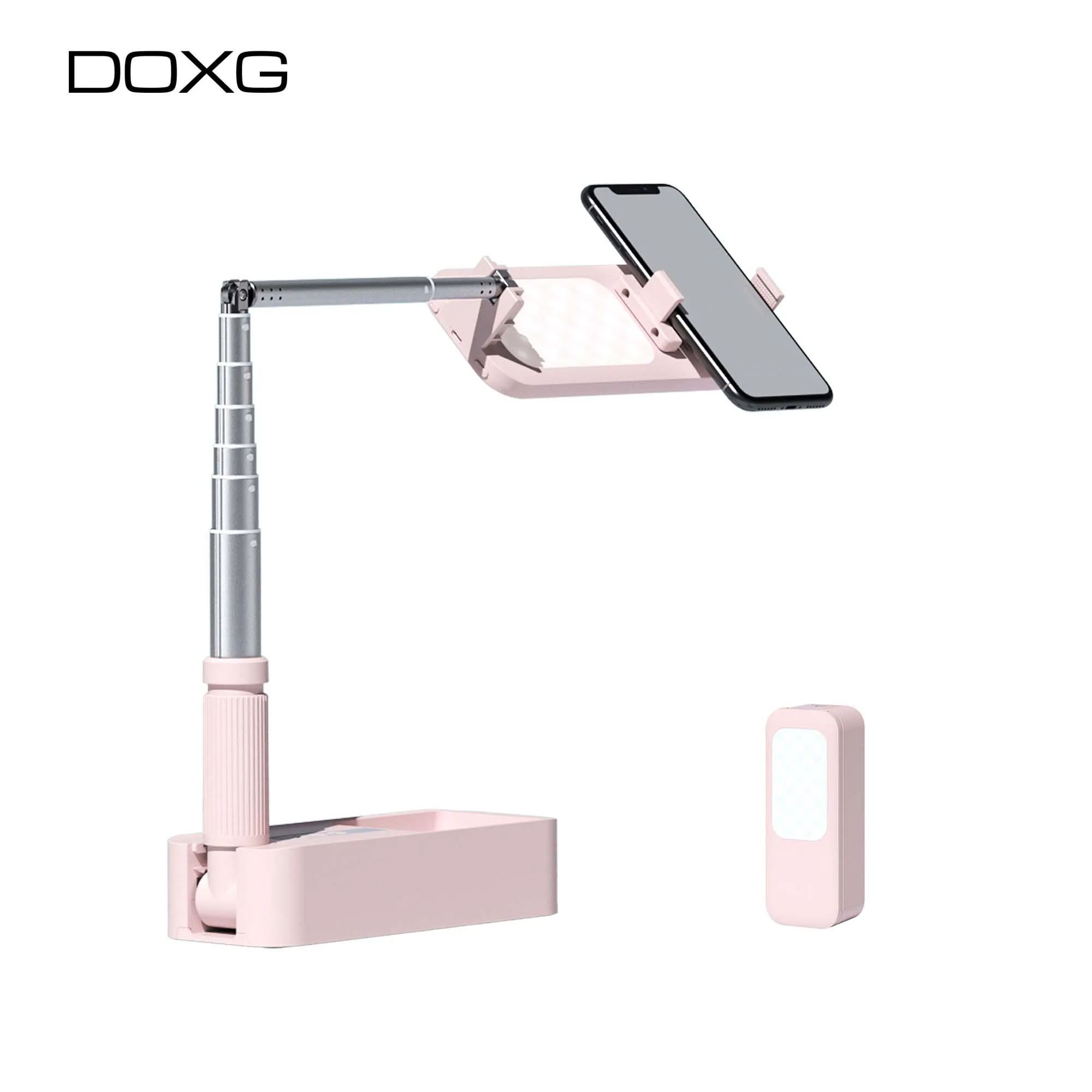 Doxg Extendable Selfie Stand 360 Rotation Phone Holder Wireless Led Ring Light With Phone Holder for Live Streaming