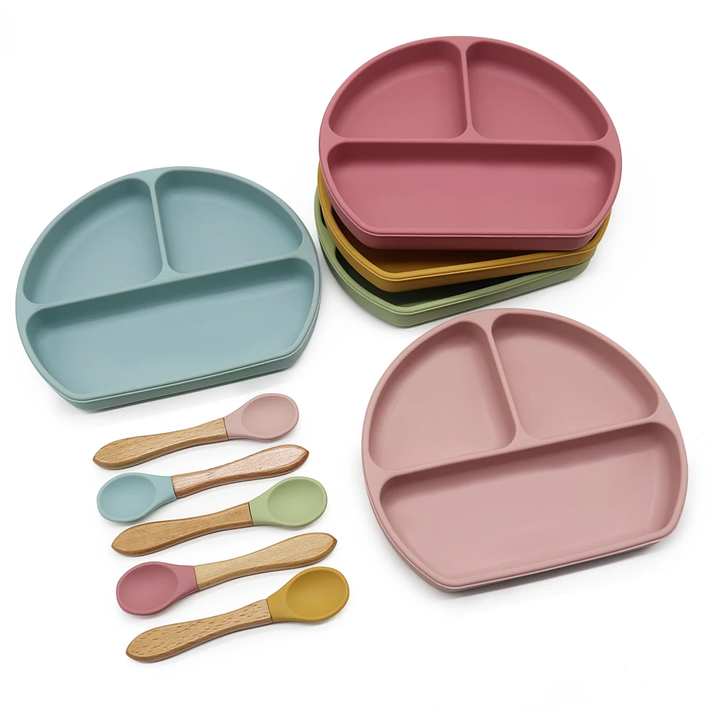 BPA Free Non Spill Divided Suction Food Dinner Sets Kids baby feeding plates