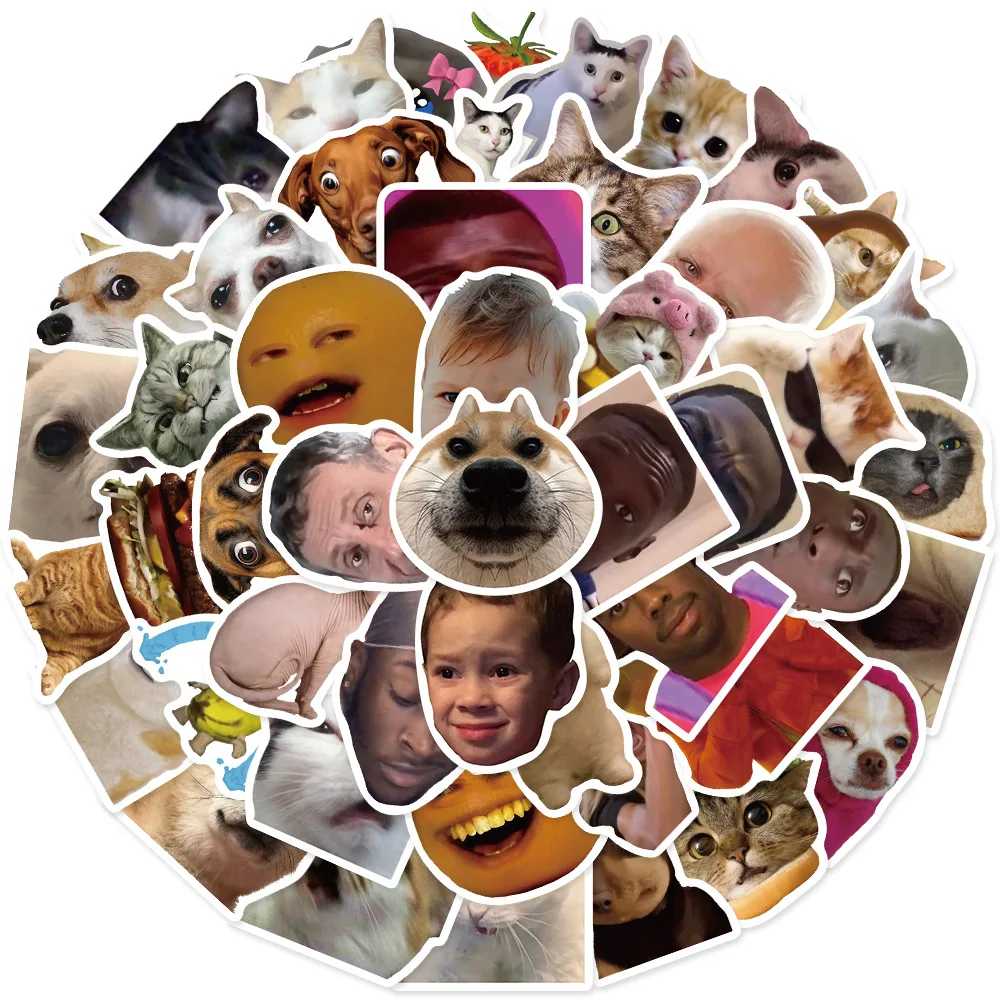 50Pcs Popular Funny Internet Memes Graffiti Stickers For Luggage Laptop Decor Cute Cat Dog Head Sticker