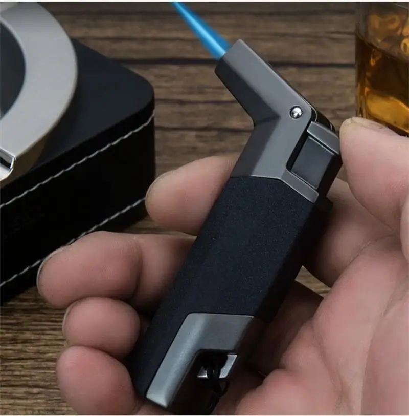 Custom Logo Metal Keychain Lighter Inflatable Cigarette Lighter creative jet flame design butane gas for business gifts