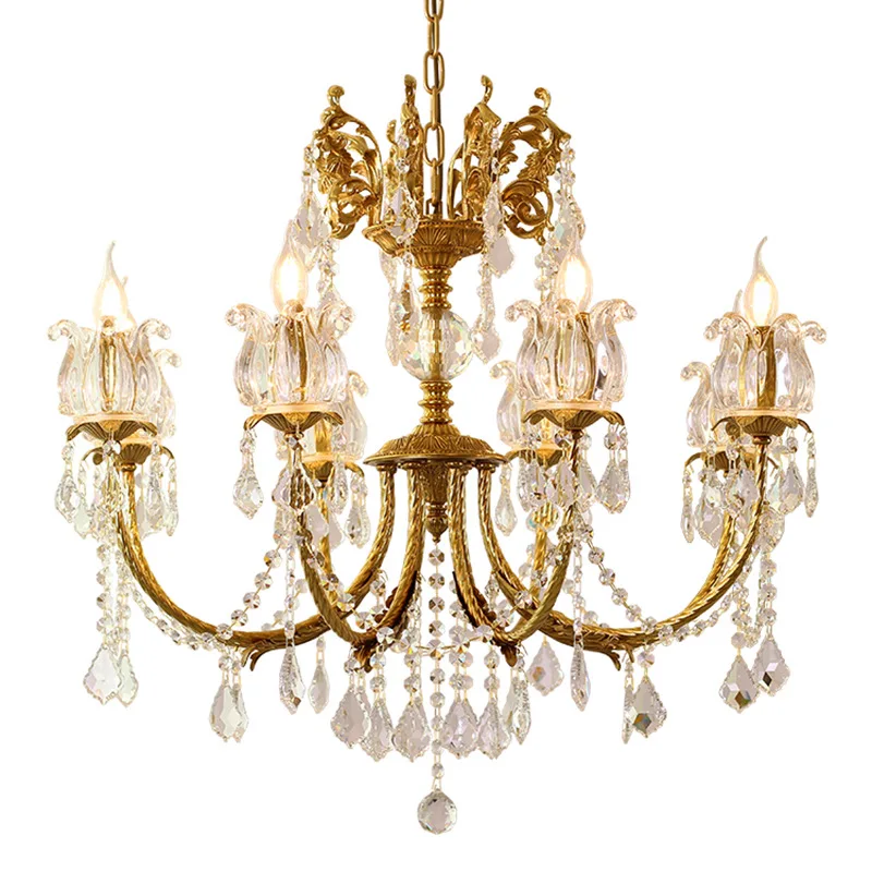 Modern Simple Atmosere French Luxury Crystal Lamp Living Room Bedroom Online Celebrity LED Light Source Copper Main Chandelier