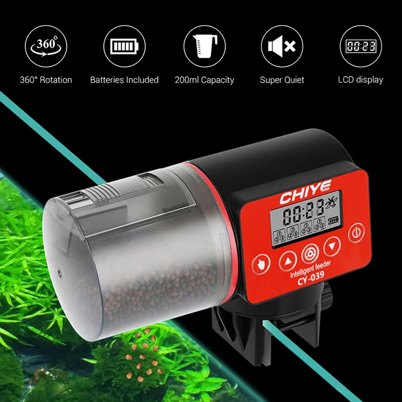 Digital Red Plastic Smart Timer Aquarium Food Dispenser Automatic Fish Feeder for Fish Tank