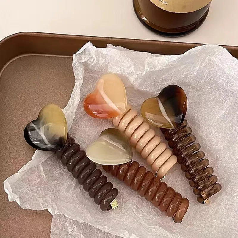 Braided Phone Cord Telephone Wire Hair Band No Damage Elastic Ponytail Holder Fixed Hair Rope Heart Rubber Band Spiral Hair Ties