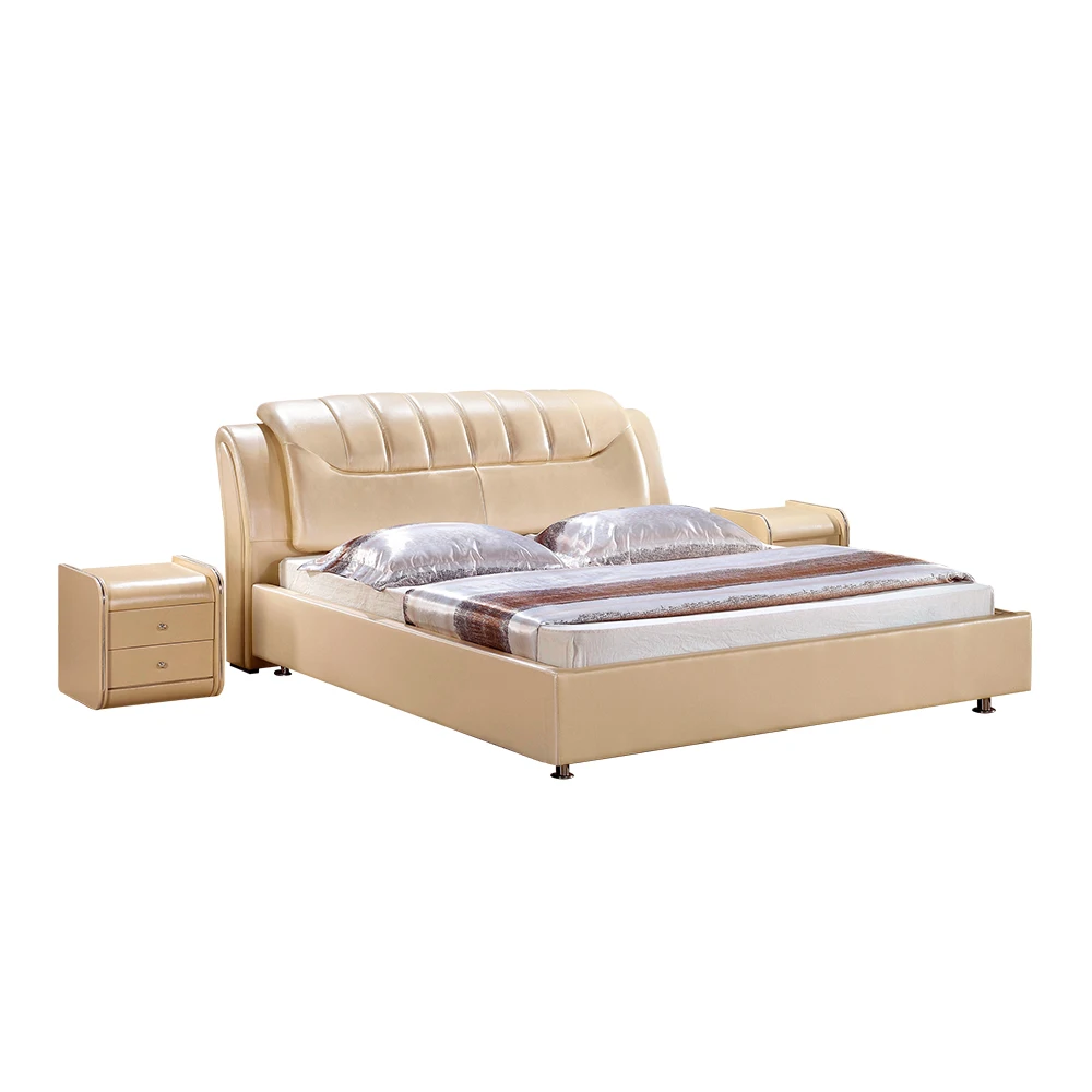 Modern Genuine Leather Royal Bedroom Funiture Double Bed Wedding Bed Bedroom Set