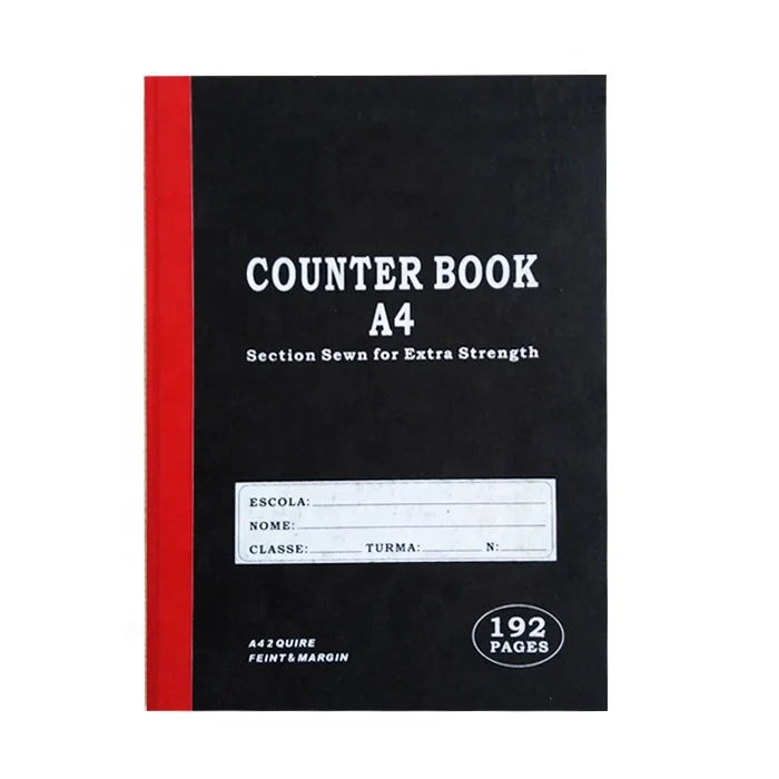 A4 2Q 192Pages Counter Book Feint & Margin Sew Binding 2Q Hardcover Notebook And Exercises Books