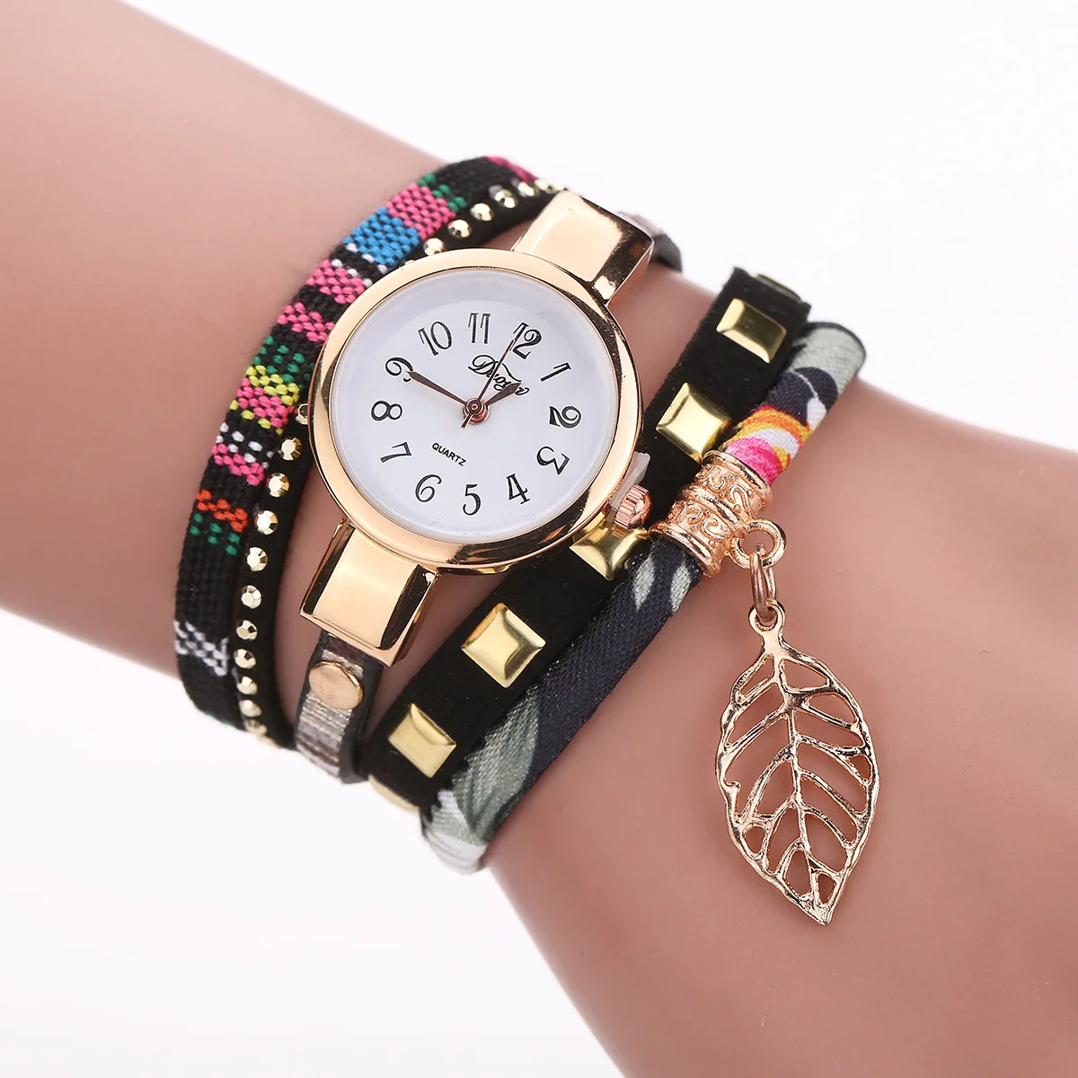 Fashion leisure stone lady watch rhinestone leather knitted bracelet watch gift gift wrist watch
