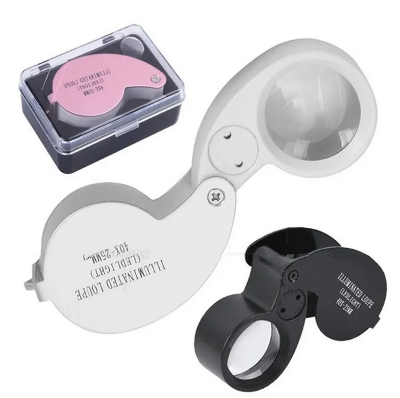 40x 25mm Handheld Folding Jewelry Optical Glass Loupe Magnifier w/LED Light High-definition Optical Glass Reading Watch Repair