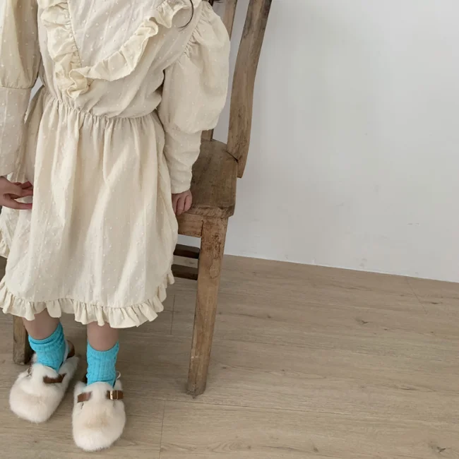 PHB 12710 beige color ruffle design fashion dress clothes girls 2 5 years children