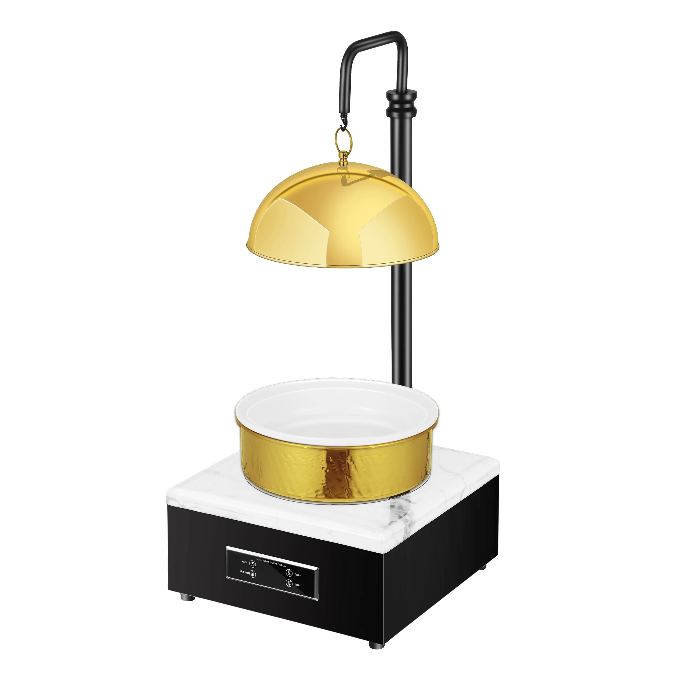 luxurious marbling black electric buffet food warmer stove remote control catering heating furnace warmer tray with lamp hanger