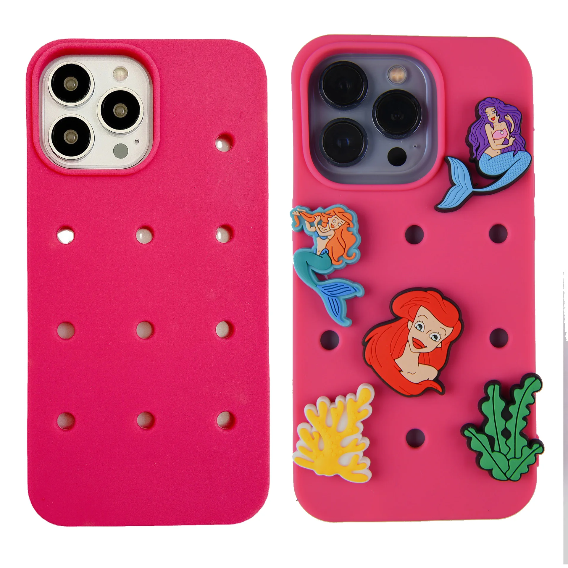 high quality waterproof silicone cell phone case with holes diy phone case for iphone 11 12 13 pro max hold croc charms