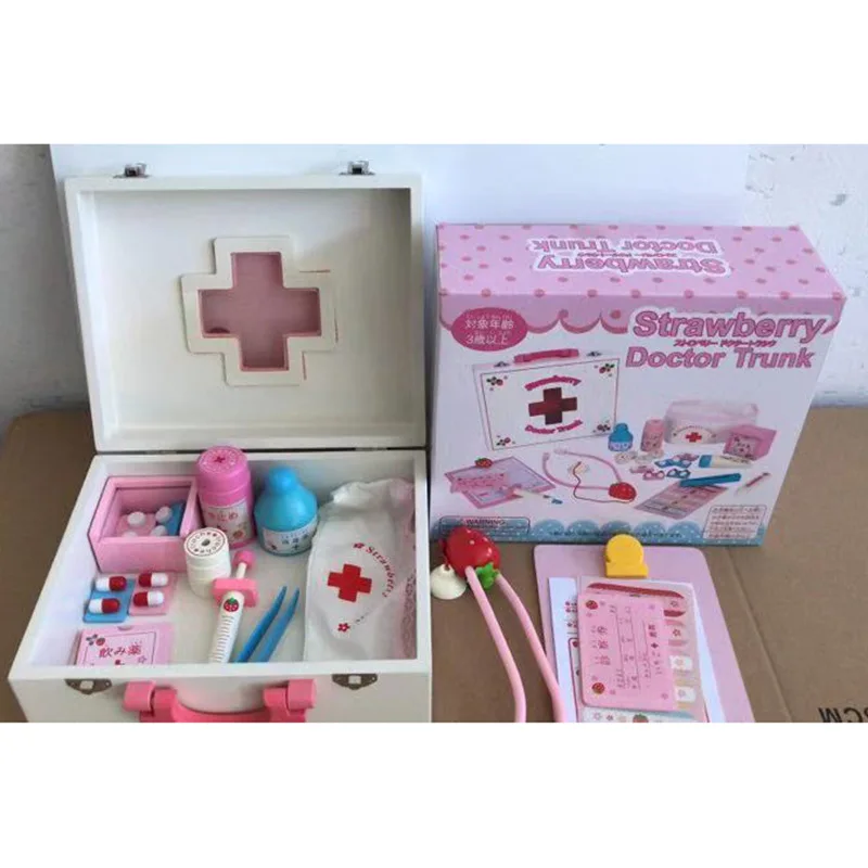 Doll kill edm little doctor toy set medicine medical tool box stethoscope boy little dentist girl injection wood toy