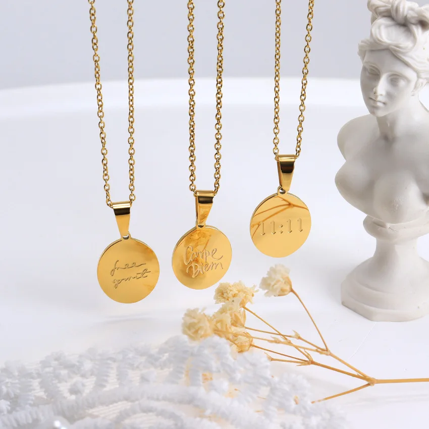 Fashion Engraved Jewelry 14k Gold Plated Stainless Steel Women Accessories Custom Inspiration Carpe Diem 11:11 Gril Necklace