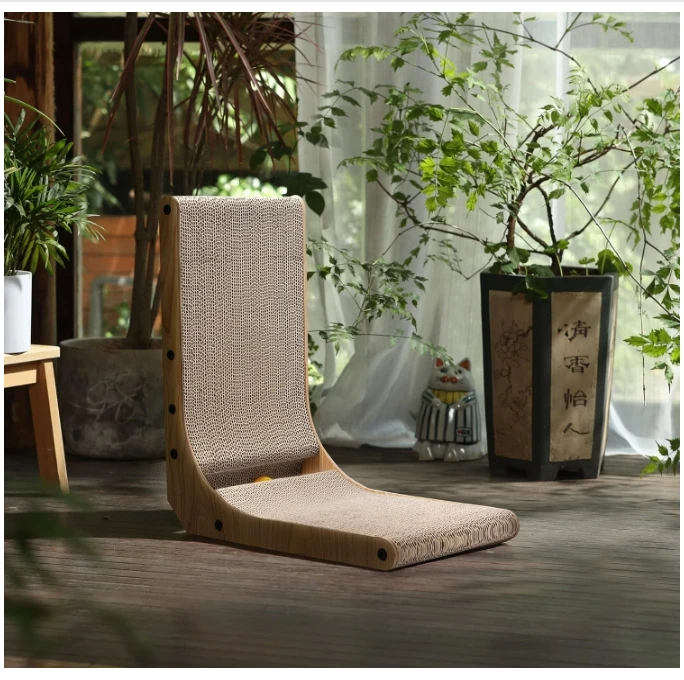 Cat Scratcher L Shape Scratch Pad Wall Mounted Scratching Cardboard with Ball Toy for Indoor Cats