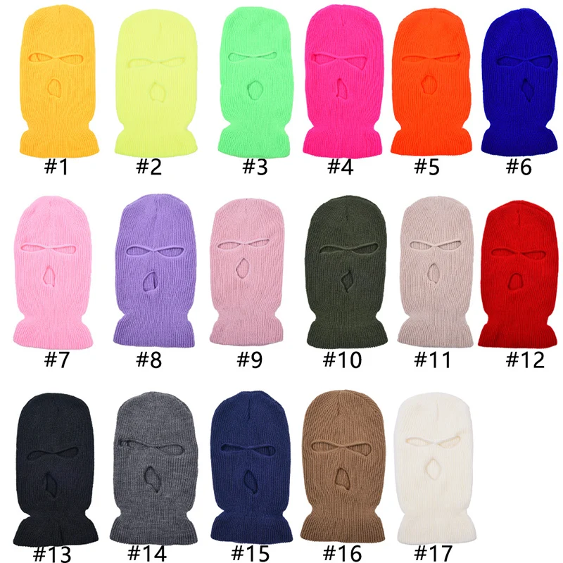 Wholesale Girly skimask beanie multicolor crocheted ribbed neck Nail drill pearls logo neon balaclava 3 hole pink ski masks