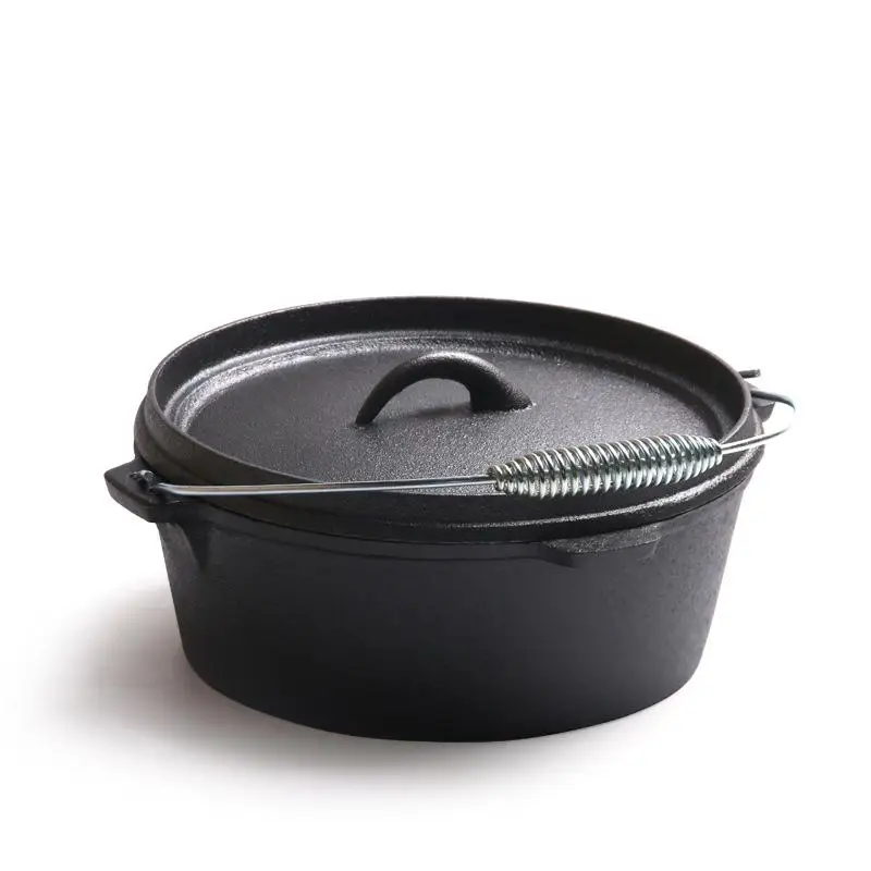 Camping Dutch Oven Pre-Seasoned Cast Iron Pot with Lid for Using on the Stove, Grill, or Over the Campfire with Metal Handle