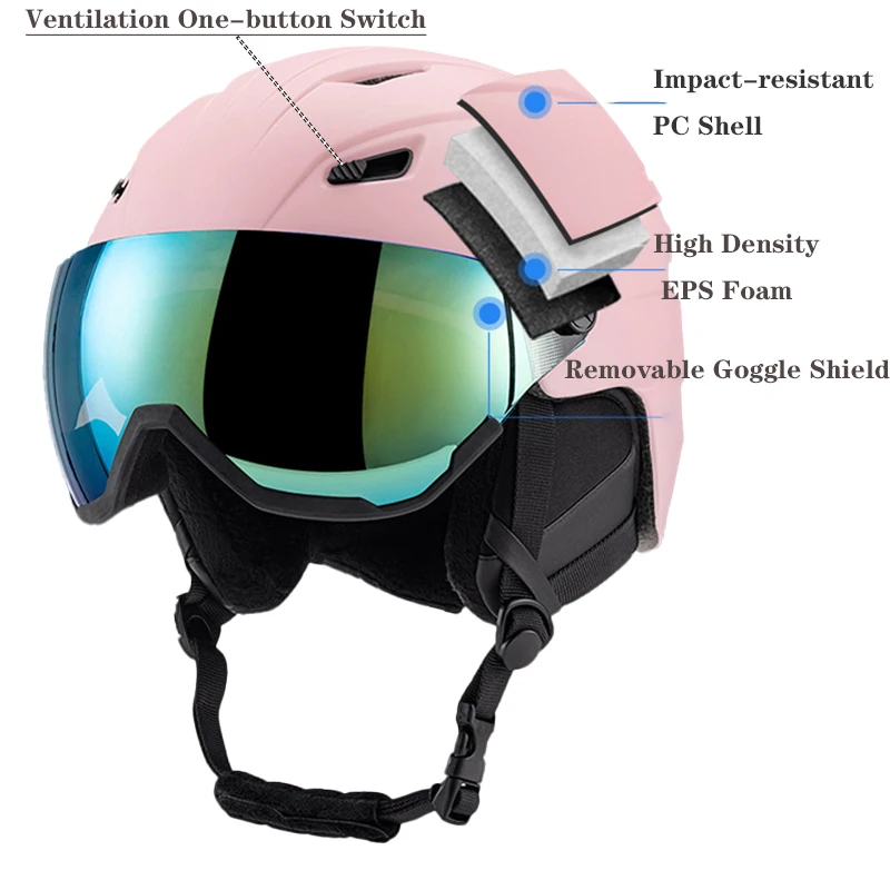 CE EN1077 Approved Light Weight Adjustable Vents Ski Helmets with Visor Protective Gear for Skiing Snowboarding Cycling