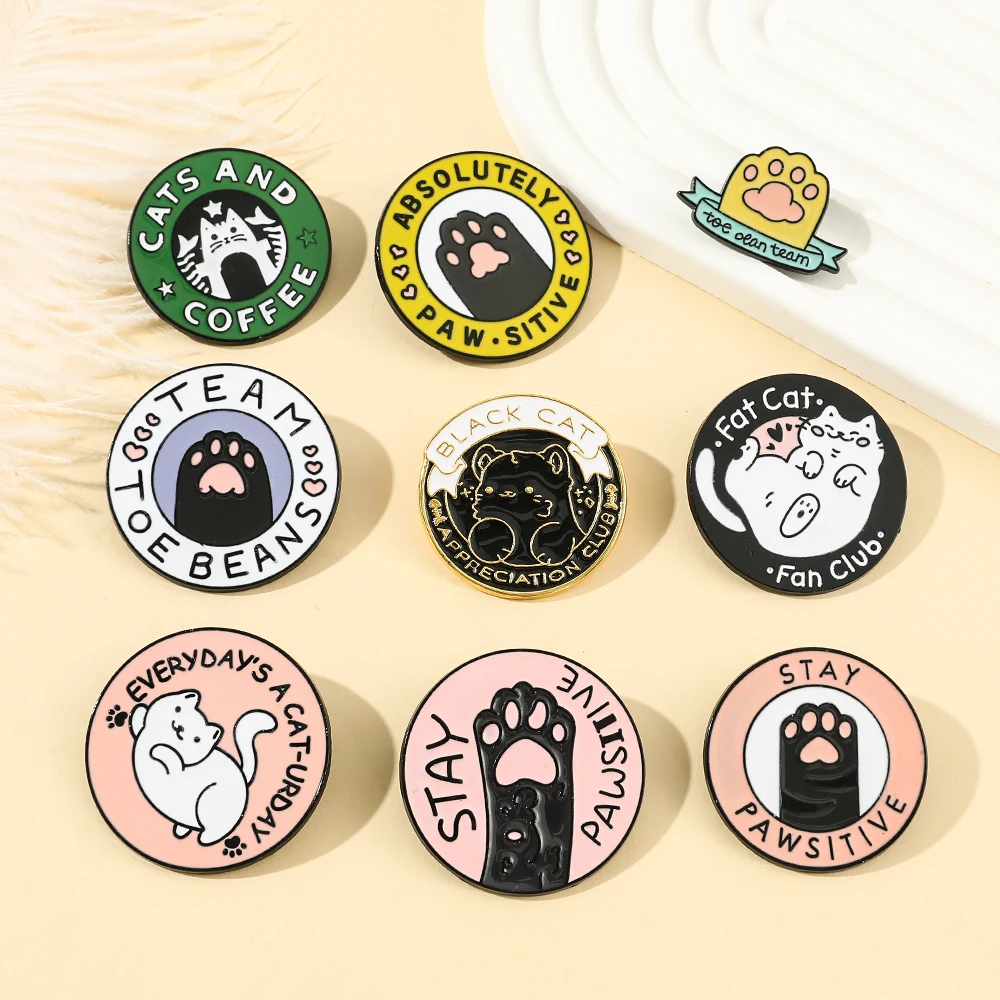 Cute Pink Stay Pawsitive Enamel Pin Animal Cat Footprints Cartoon Funny Brooch lapel pin