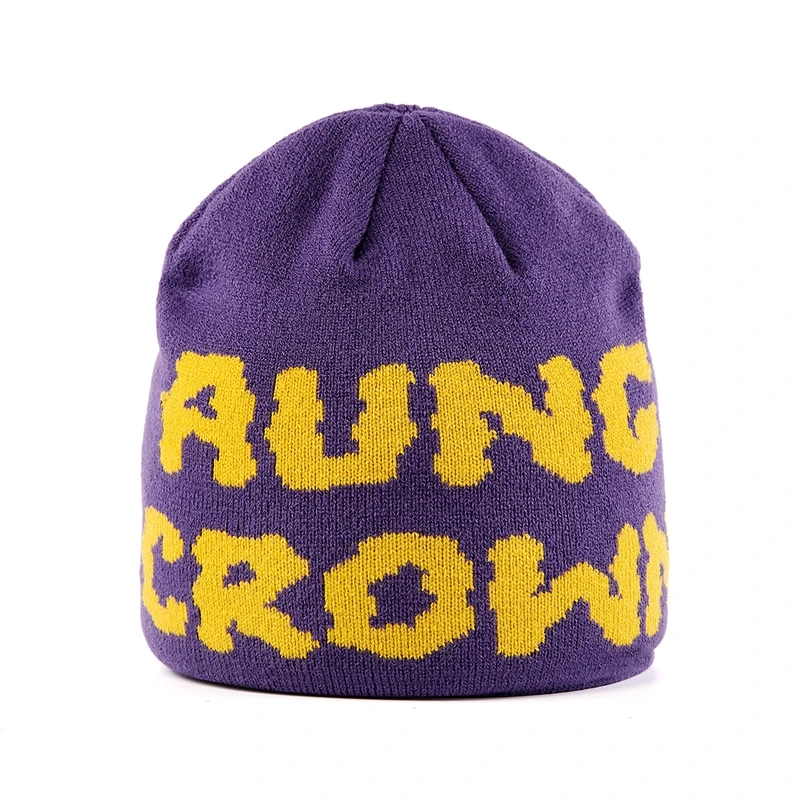 Letter Jacquard Pattern Beanies Custom Logo All Over Print Designer Unisex Graphic No Cuff Knit Winter Beanie Hats