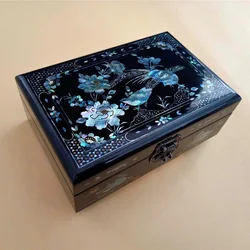 Colorful mother-of-pearl jewelry box Wooden shell inlaid mandarin duck swimming wedding gift box