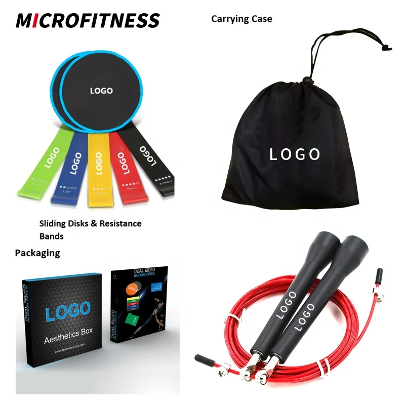 Fitness Combo Jump Rope Core Sliders Resistance bands Set