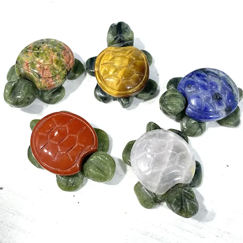Wholesale Price 1inch Natural Multi Gemstone Healing Stones Animal Crystal Turtle Carving For Gift