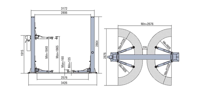 UE-8235PD автомобильные подъемники, двухстоечный подъемник для транспортного средства с сертификацией CE, ручной выпуск, напольный подъемник, двухцилиндровый гидравлический автомобильный подъемник