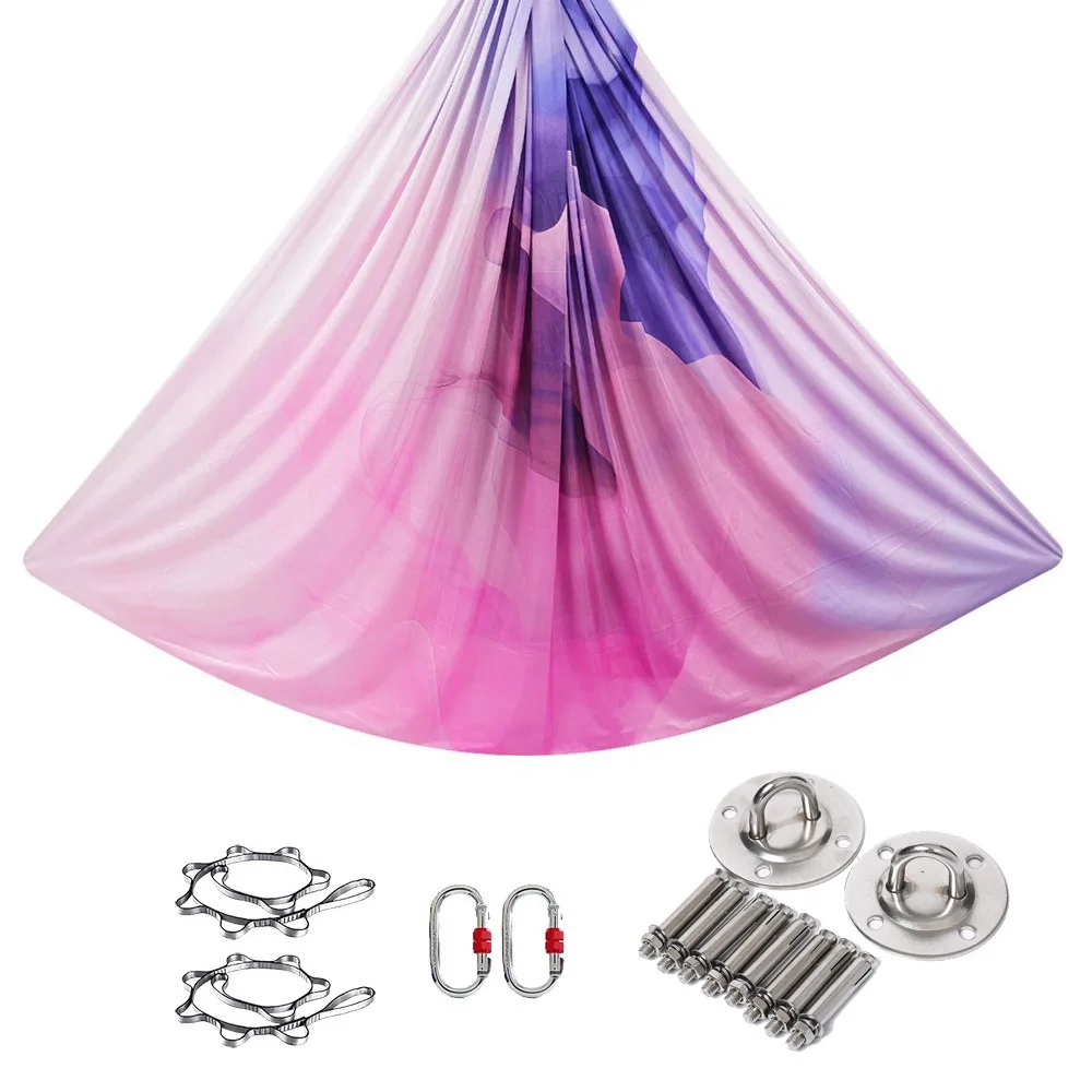 Circus Acrobatics Fly Yoga Low Stretch White Fitness Fabric Hammock Aerial Yoga Kit With Logo