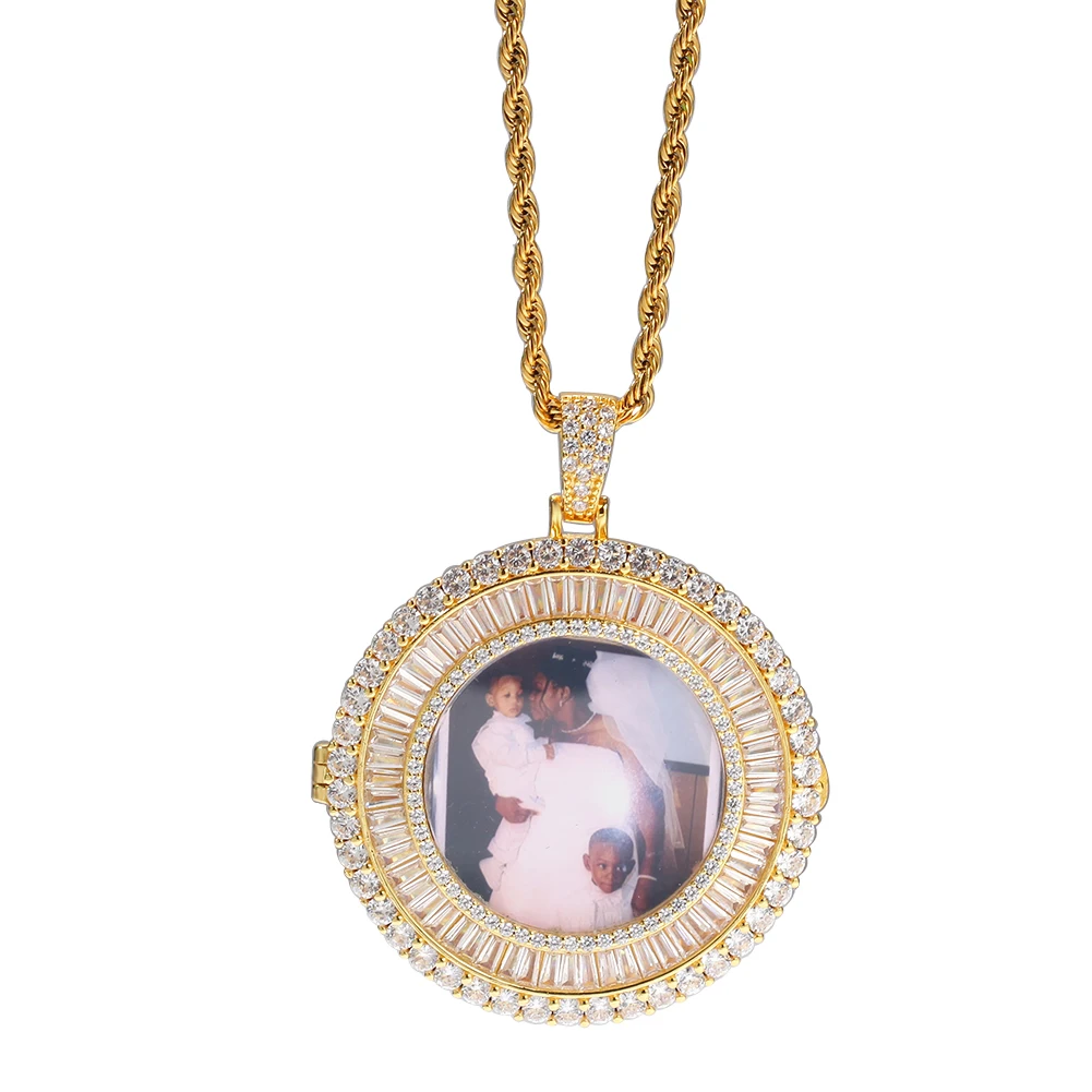 UWIN Baguette CZ Round Photo Pendant Circle Iced Out Picture Memory Pendant Rapper Jewelries Wholesale Price