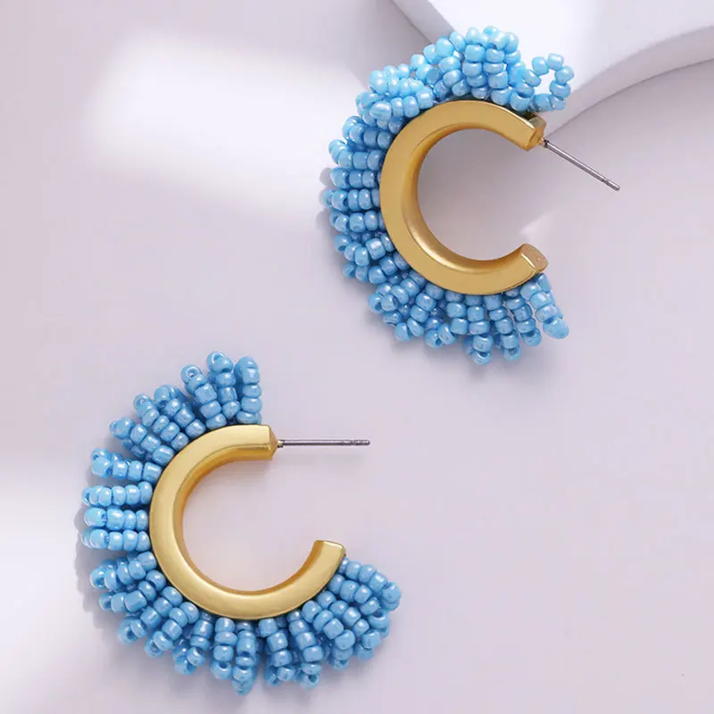 Seed Bead Miyuki Beads Big Hoop Earrings Design Glass Custom Handmade Bohemian Simple for Women Girls Cotton Heart CLASSIC 10 G