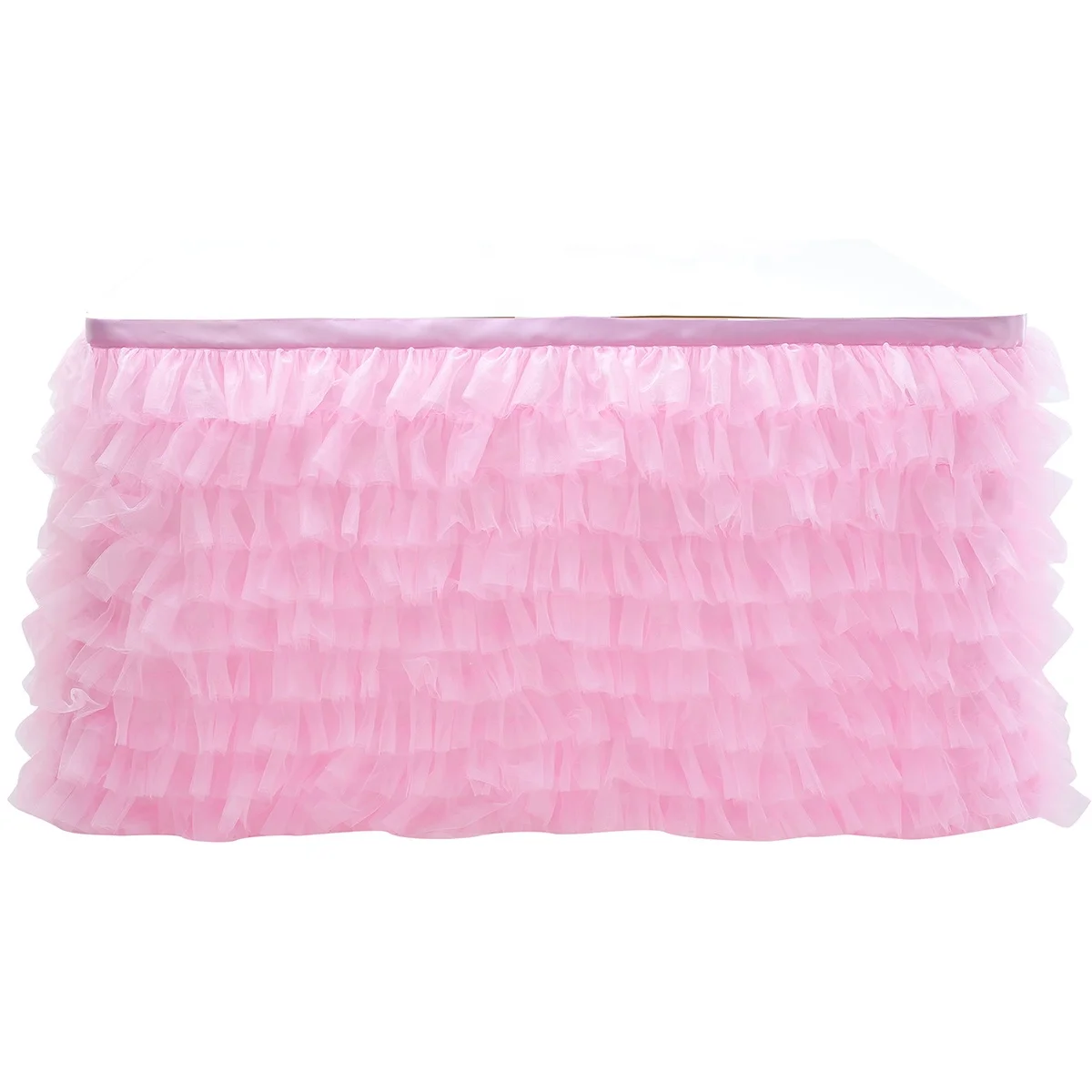  custom made pink beautiful gathered ruffled tulle table