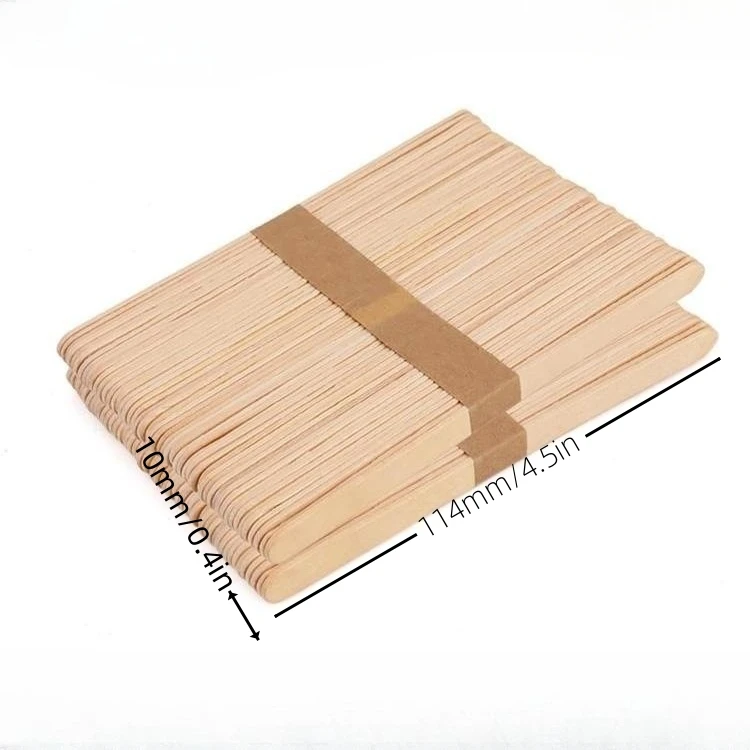 114*10*2mm flat edge Food-grade Grade Disposable Wooden Ice cream sticks Non-Stick wooden Popsicle Sticks