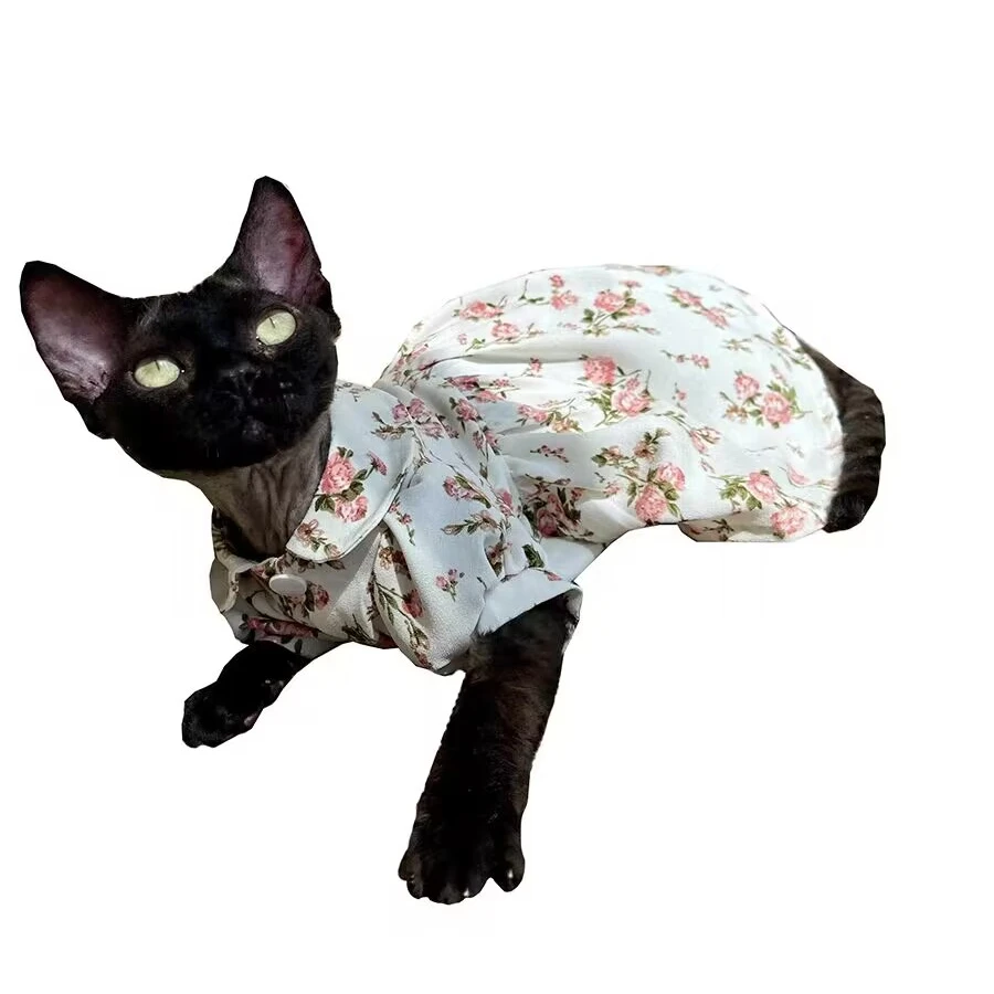 Hairless cat dress Devon and sphinx summer cool small floral cotton breathable lovely loose Free style modification
